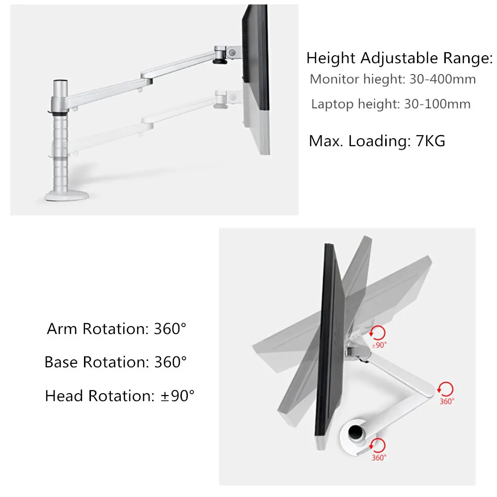 Подставка-держатель для ноутбука из алюминиевого сплава для ноутбука 10-15 дюймов+ монитор Max 27 дюймов с двумя ручками универсальные вращающиеся подставки OA-7X для ноутбука