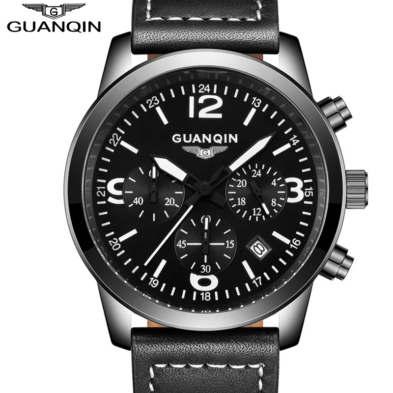 

2016 Top Brand GUANQIN Quartz Watches Men Sport Watch Male Waterproof Clock With Calendar and Leather Strap