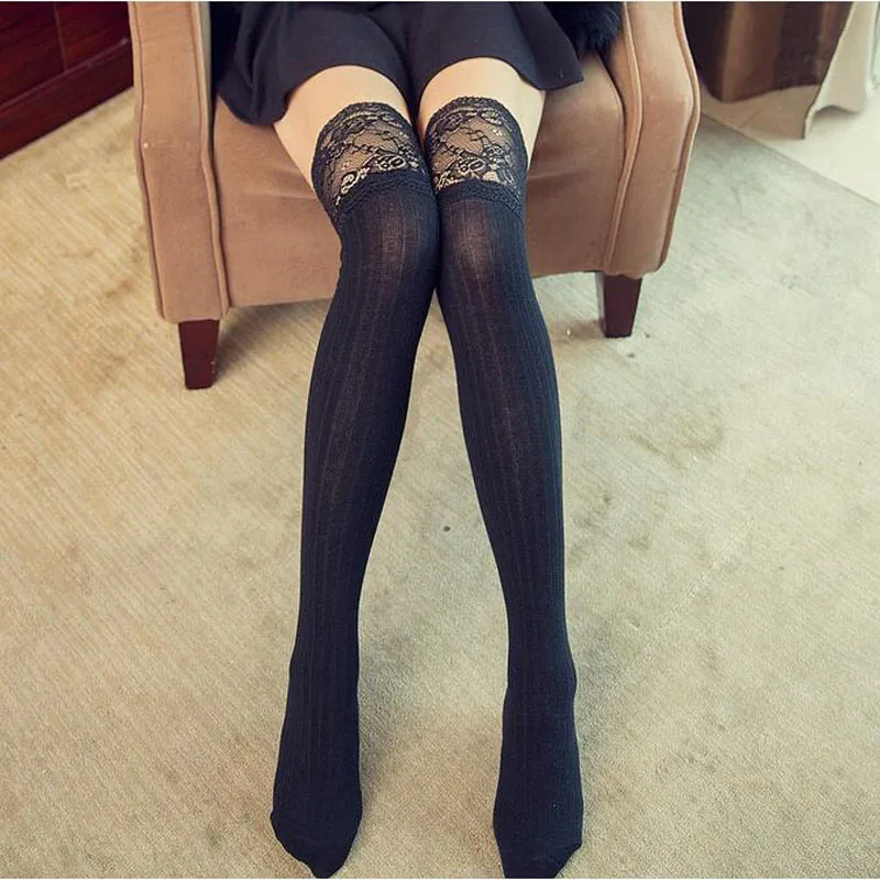 1 Pairs New Lace Stockings Female Fashion Wild Knee Socks Thigh High