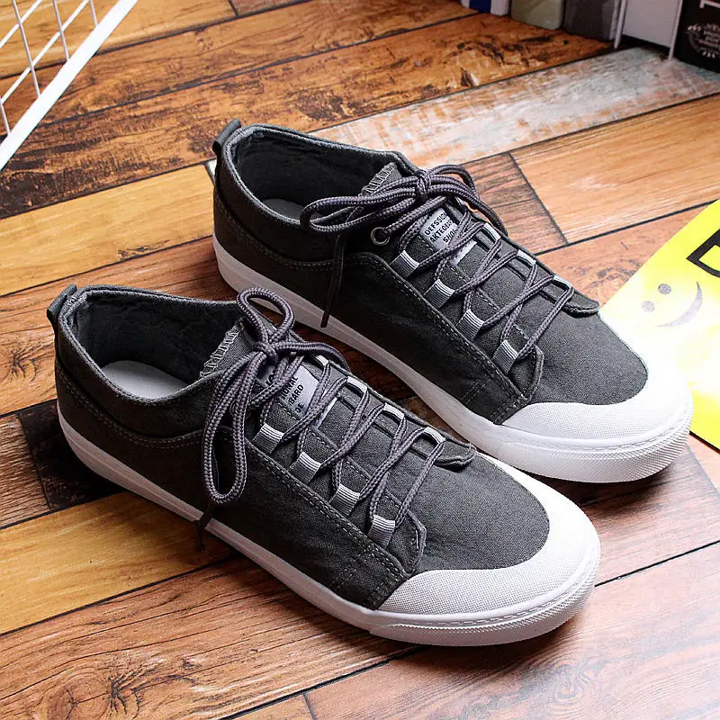 Solid Khaki Black Canvas Shoes Men Sneakers Casual Shoes 2018 New Fashion Men's Flats Lace Up Breathable Leisure Walking Spring