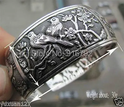 

free P&P HU632e >> Hot sale Tibetan Tibet Silver Magpies Bangle Cuff Bracelet