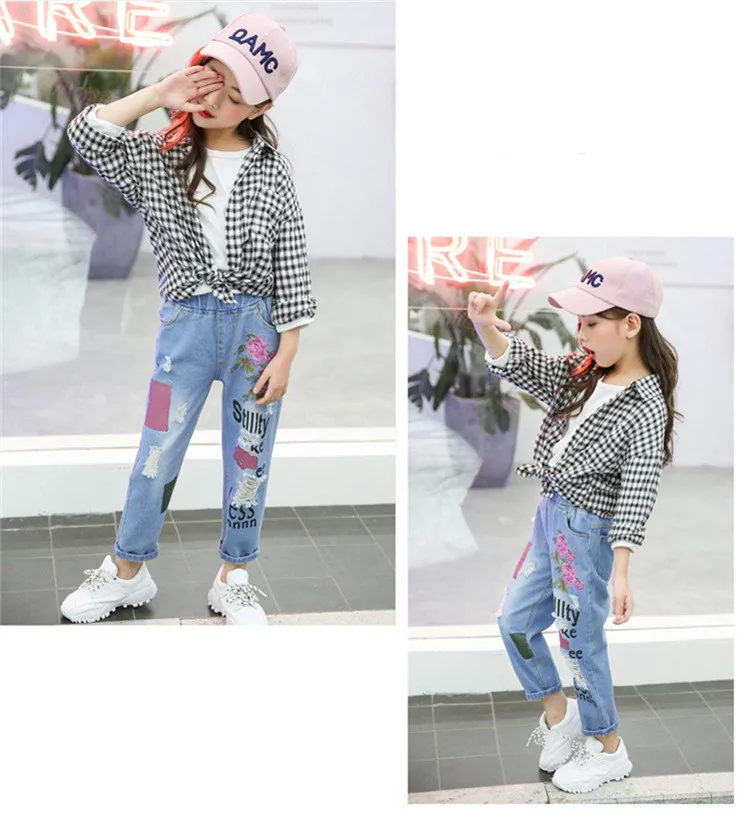 3-12 y kids girls jeans child fashion ripped jeans for girls 12 years teenage girl clothes denim pants flower embroidery trouser (7)
