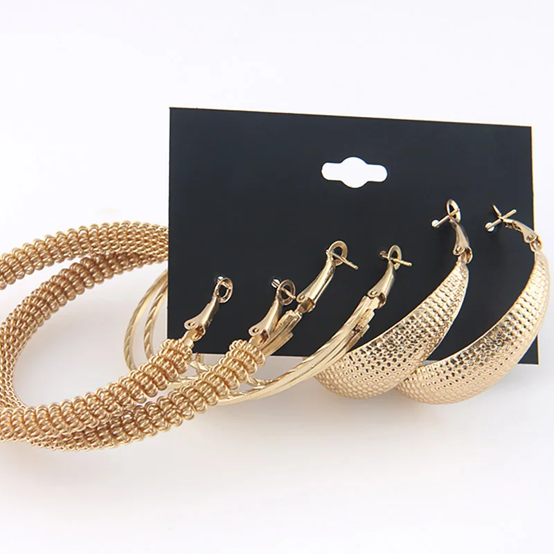 

CXW Free shipping Geometric Big Round Earrings Set For Women Vintage Oversize Mix Gold Silver Color Brincos New Jewelry S08