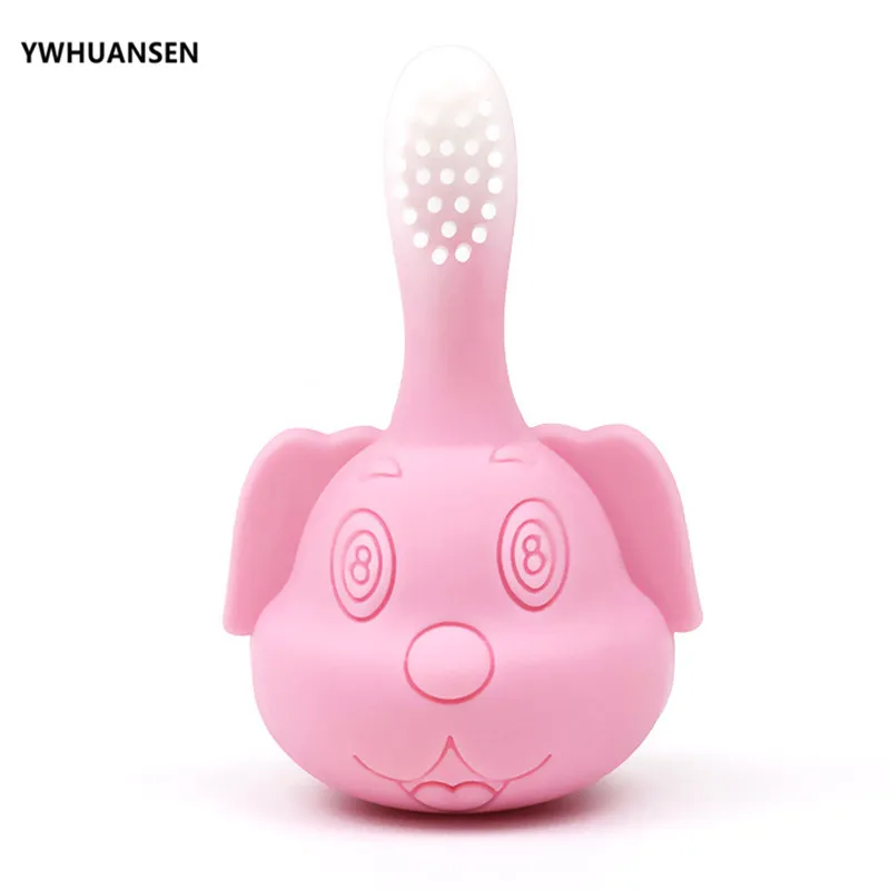 YWHUANSEN Lovely Dog Shape Baby's Toothbrush Food Grade Silicone Children's Deciduous Brushes Useful Soft Teethers Kids Toys New