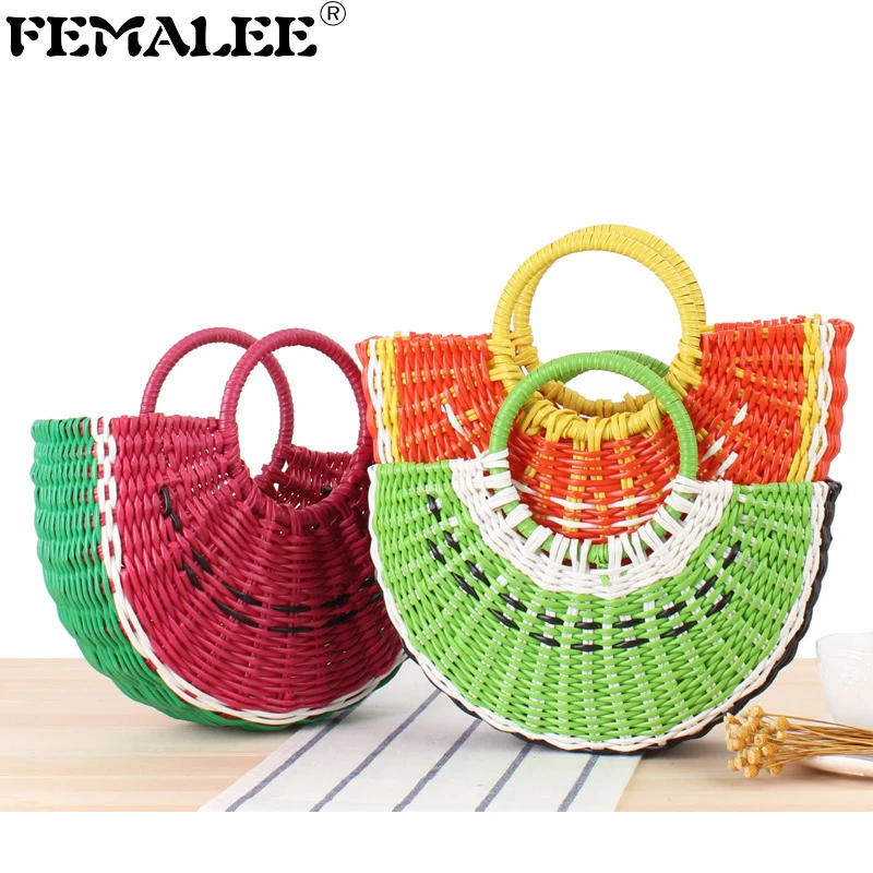 

Fruit Stylish Shopping basket PVC Hand-woven bag large-capacity beach holiday bag Half Moon handbag