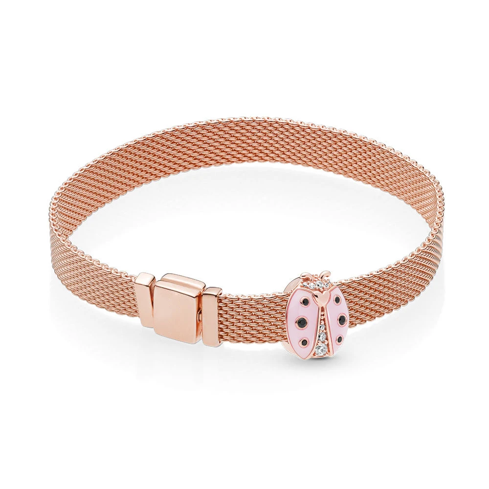 

New Authentic 925 Silver Bracelet Rose Reflexions Ladybird Clip Charm Bracelet fit Original Bracelet DIY Jewelry Gift for women