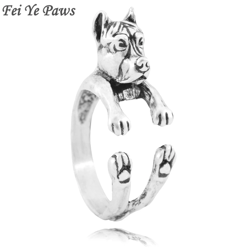 Fei Ye Paws Punk Pit Bull & -2 Bull Terrier Dog Wrap Ring Men Puppy Animal Wedding Couple Rings For Girls Wholesale
