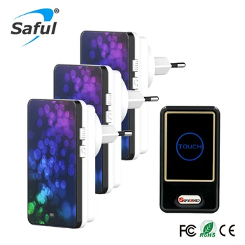 

Saful Plug-in Wireless DoorBell kits Waterproof EU Plug touch button Ourdoor Transmitter and Indoor Receiver