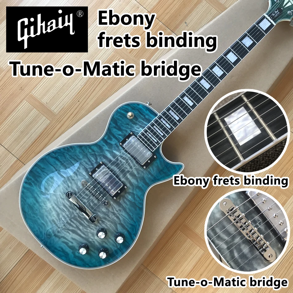 

High quality flame maple top, ebony fingerboard electric guitar with frets binding Tune-o-Matic bridge, free shipping