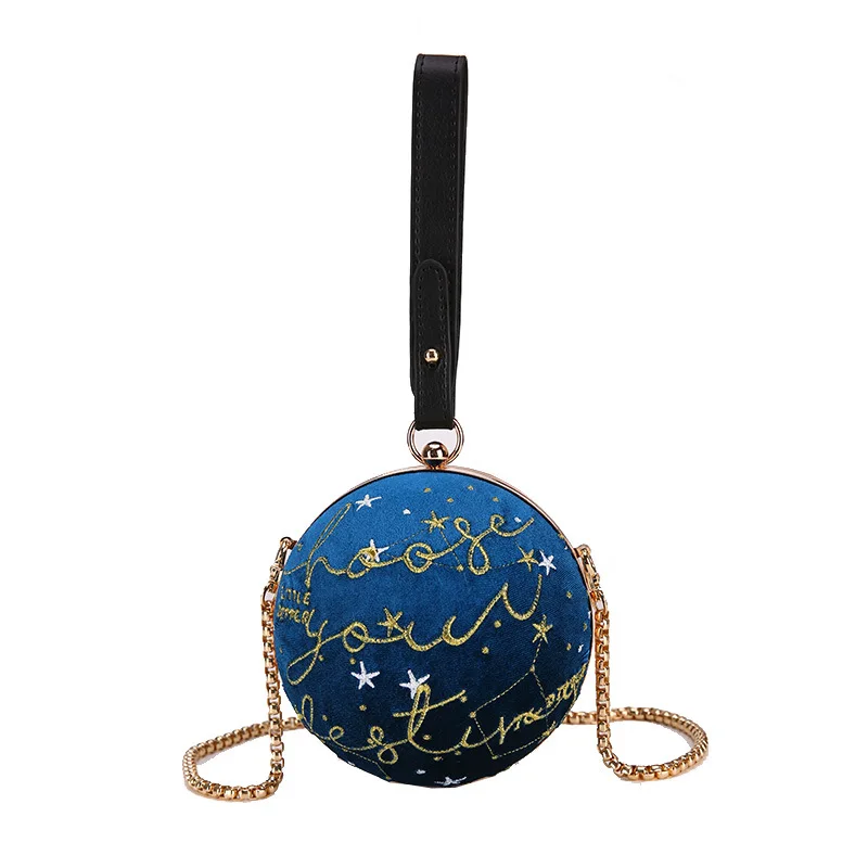 TOYOOSKY модная круговая женская кожаная сумка с вышивкой галактика маленькая круглая сумка на плечо звездное небо женская сумка через плечо - Цвет: Blue