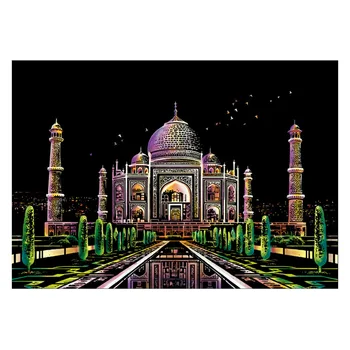 

Kids Toys 40.5*28.5cm Taj Mahal City Night Scene DIY Scratch Painting Scraping Art Painting Drawing Paper+Draw Stick Brush Frame