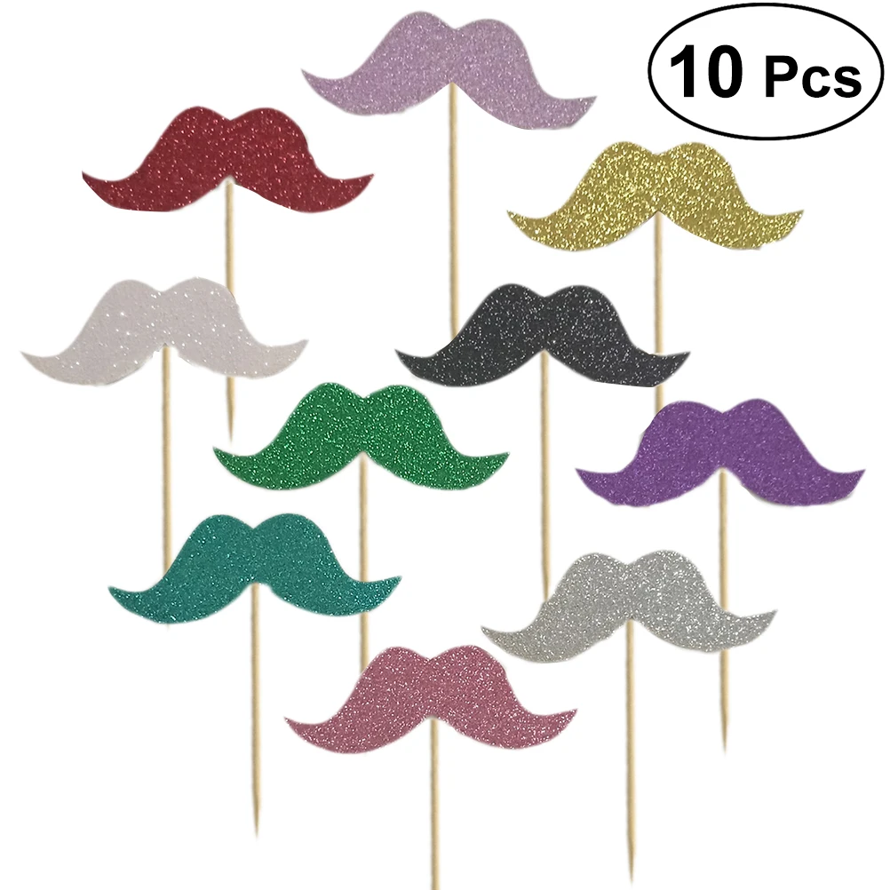 

10pcs Fancy Mustache Design Toppers Decoration Picks Photo Props For Birthday Theme Party Wedding Baby Shower Decorations