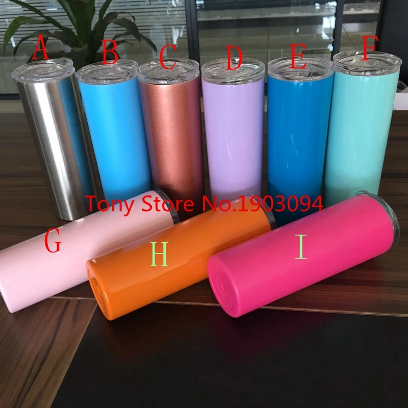 

2018 new 20oz Stainless Steel Skinny Tumbler Vacuum Insulated Straight Cup Beer Coffee Mug Glasses with Lids and Straws