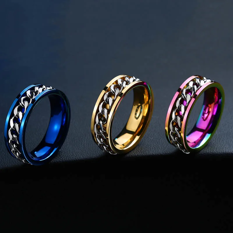 BEIER New Part Plated-Gold/Black Man's Spin Chain Ring For Stainless Steel Cool Man Woman Fashion Wedding Jewelry BR-R054