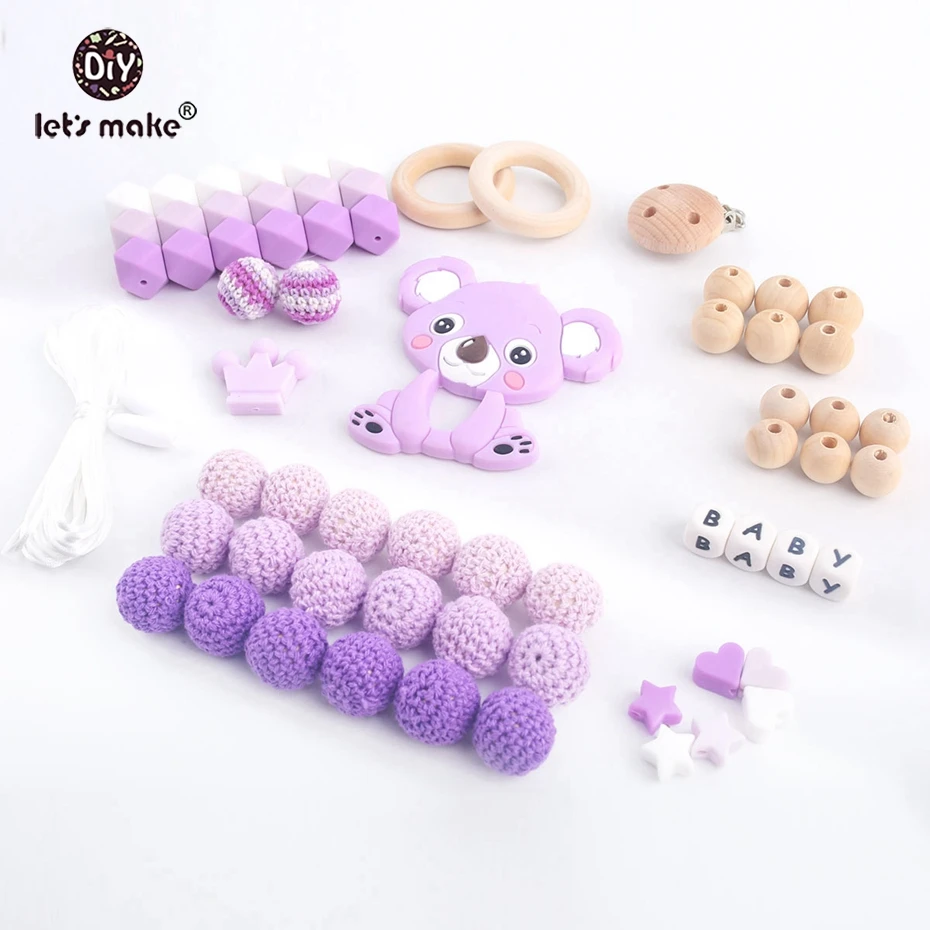 Давайте сделаем Силиконовые Прорезыватели фиолетовый Koala DIY Набор зубные кольца для детей ожерелье без БФА Подвески Изготовление мамы ожерелье Детские трофеи