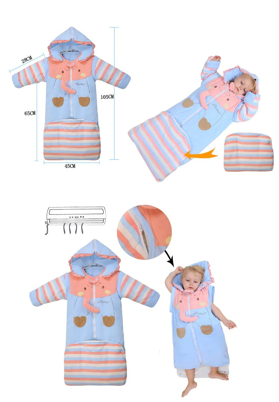 Спальный мешок для новорожденных с изображением животных; осенне-зимние хлопковые спальные мешки для сна с шапкой