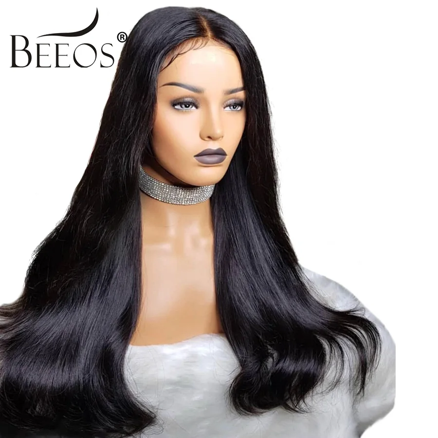  Beeos Brazilian Straight Pro.Ratio Remy Hair 4*4 Silk Base Full Lace Human Hair Wigs With Baby Hair