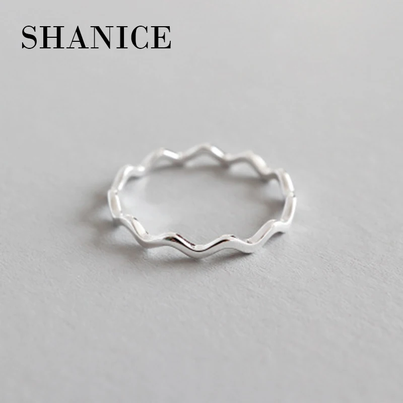 

SHANICE 100% 925 sterling silver Jewelry Opening Ring Simple Smooth Face Curve Thin Ring Old Silver Rings Jewelry Women anel