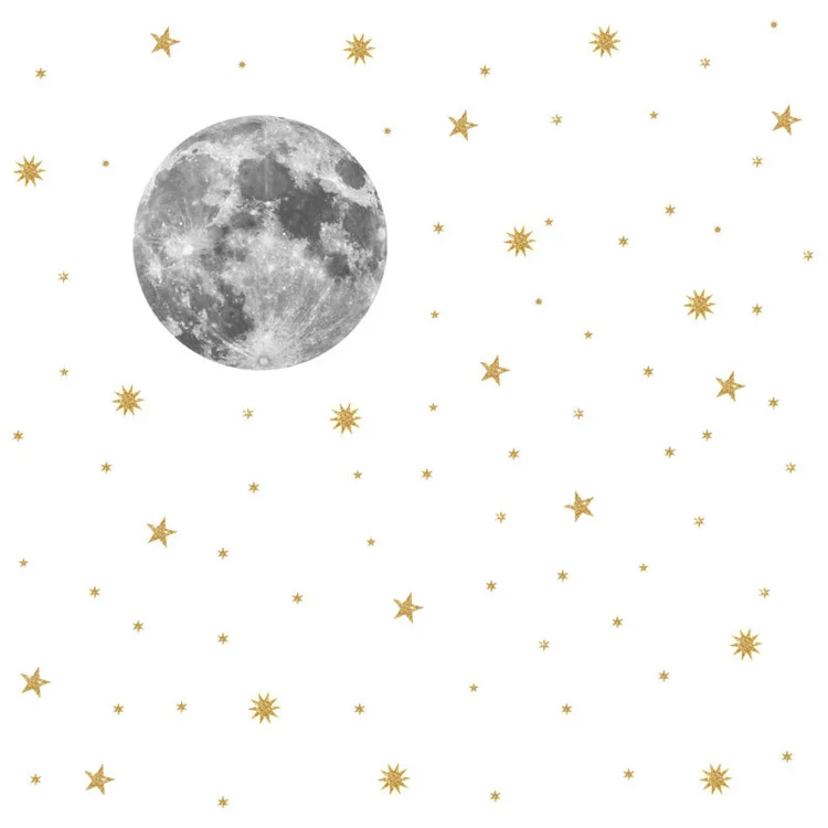Луна и золотые звезды настенные Стикеры для детской комнаты спальня фон декоративные обои Фреска Искусство наклейки s