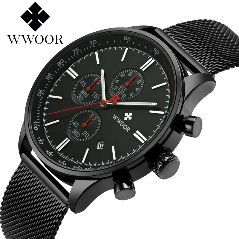 

WWOOR Top Brand Luxury Quartz Steel Mesh Strap Mens Watches Sport Clock Casual Waterproof Army Military Watch Relogio Masculino