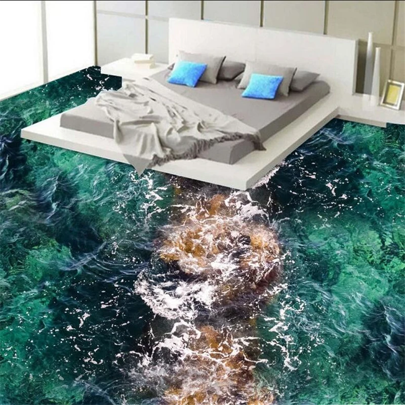 wellyu Custom Flooring обои Decorations 3D papel de parede Sea Water Waves Surf Self-adhesive floor tiles painted 3d flooring |