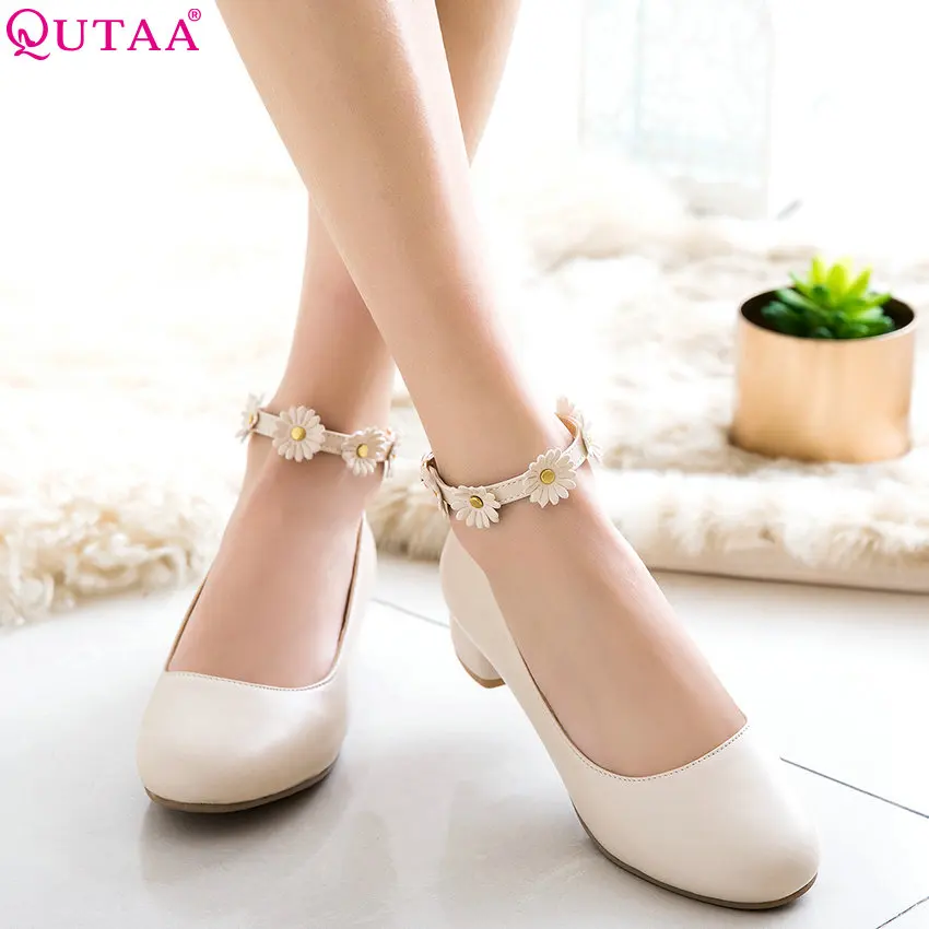 QUTAA/ женские туфли-лодочки из искусственной кожи; модная женская обувь розового цвета; женские туфли-лодочки на платформе с квадратным каблуком и круглым носком; размеры 34-43