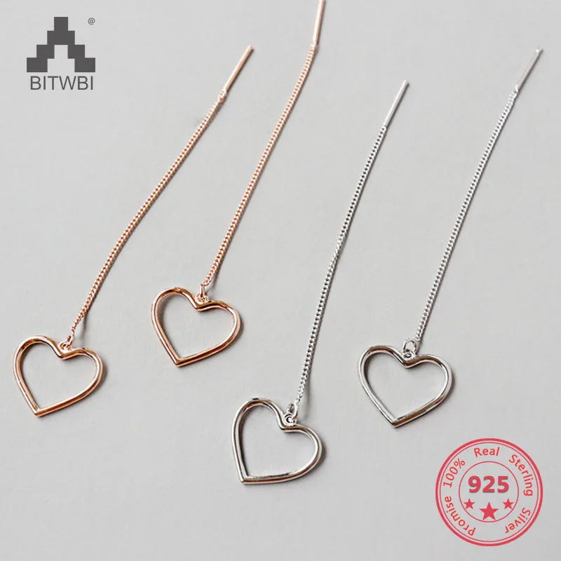 

925 Silver Earrings Fashion Personality CHIC Style Simple Lovely Hollow Glossy Heart Heart Earrings
