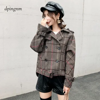 

Wool blend sashes winter coat women Casual wool jacket female coat autumn Loose turn down short overcoat femme 2018
