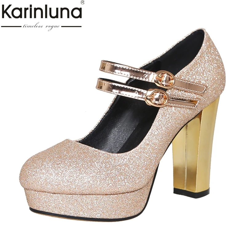 Karinluna/2019 г. оптовая продажа, большие размеры 32-42, туфли-лодочки Мэри Джейн, женская обувь на платформе, женские свадебные вечерние на высоком