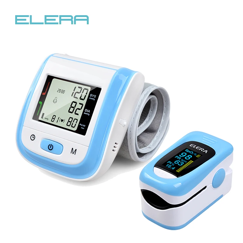 Health Care Pink LCD Digital Wrist Blood Pressure Monitor Tonometer+CE FDA Fingertip Pulse Pink Oximeter Oximetro Alarm Setting