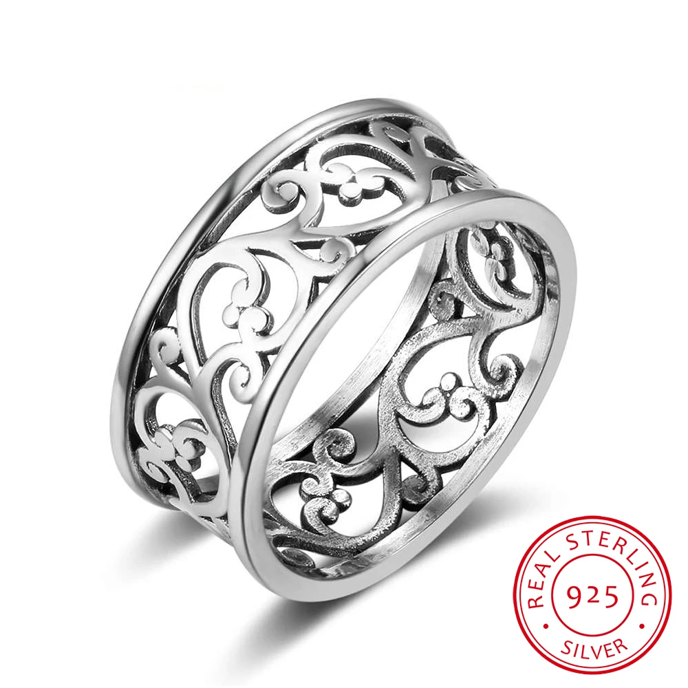 

Solid 925 Sterling Silver Rings Vine Wave Pattern 8.5mm Width Vintage Rings For Women Wedding Silver Jewelry 2017 New (RI102786)