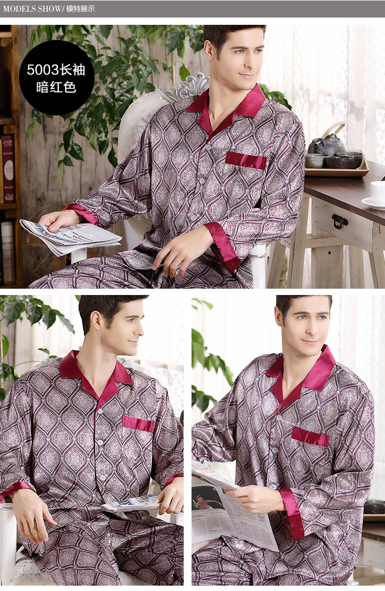 satin pajamas Pajama Set High Quality Silk Pajama for Men Sleep Tops Trousers Two Pieces Long Sleeved Sleepwear Satin Set Plus Size Pyjamas plaid pajama pants