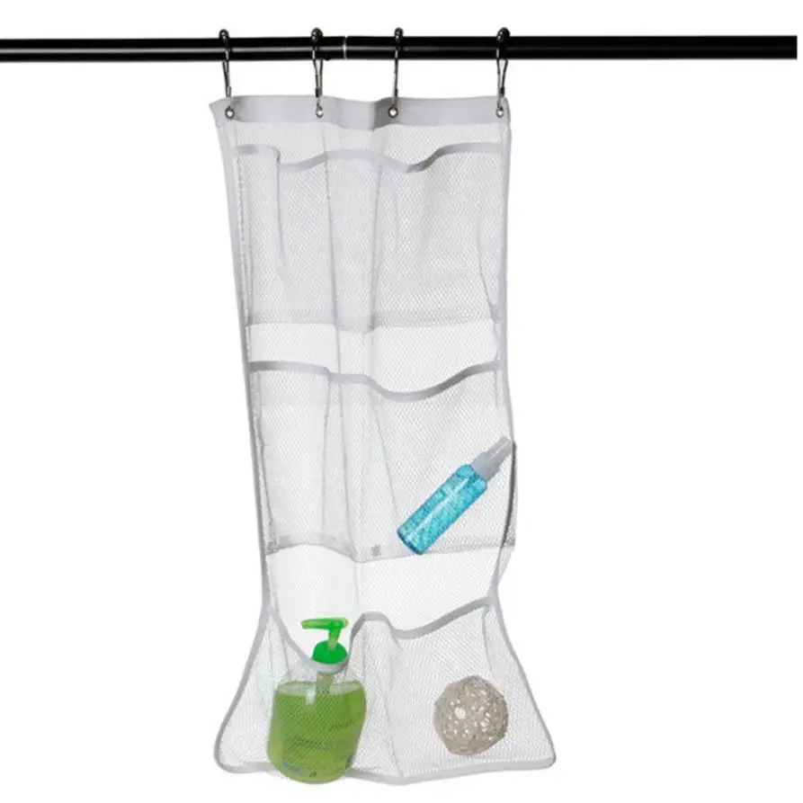 Home 6 pocket bathroom bath shower hanging net storage bag hanging hook
