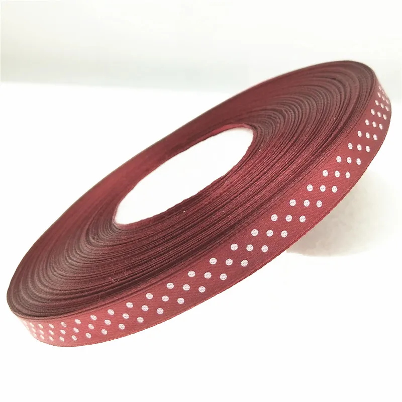 100yards wine color 3/8" (10mm) Satin ribbon Polka Dots printed ribbon