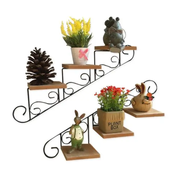 

American wall shelf flower stand decoration frame wrought iron hanging flower pot rack multi-layer punch-free wall wall hanging