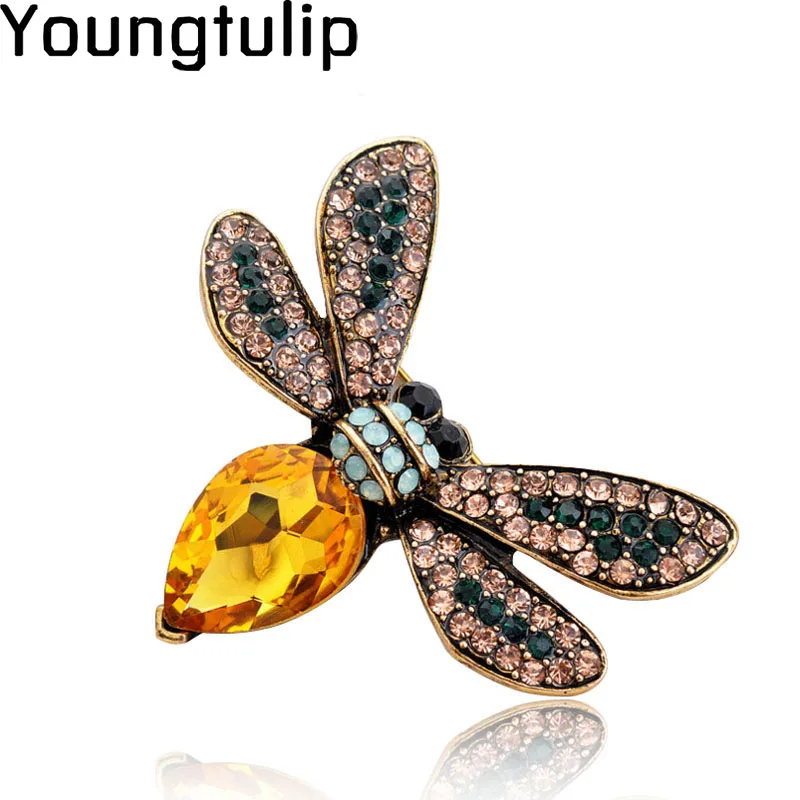 

Young Tulip Lovely Yellow Bee Brooches For Women Big Shiny Crystals Shirts Needles Fancy Style Rhinestone Classic Jewelry Unisex