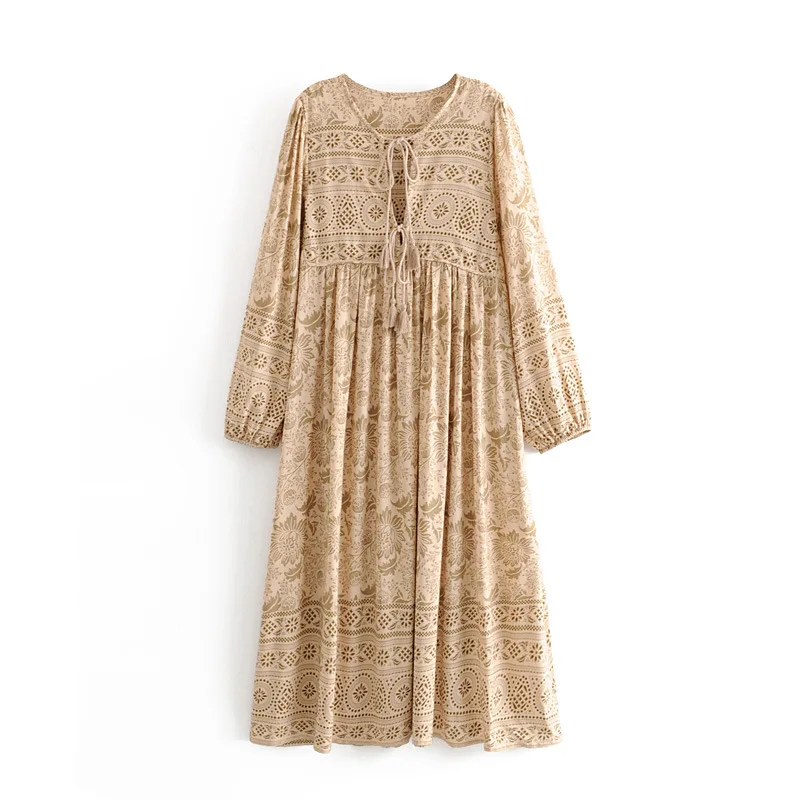 TEELYNN Цыганская туника boho платье 2019 Lioness с цветочным принтом осенние платья
