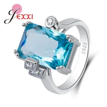 Отличный прозрачный синий прямоугольник кубического циркония красивый элегантный чистый 925 пробы серебряные кольца бренд свадебный подарок для дам