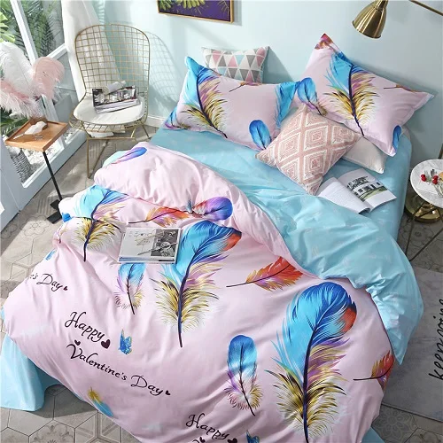 Полиэстер постельных принадлежностей пододеяльник устанавливает роскошное постельное белье плоский лист наволочки - Цвет: qingyang