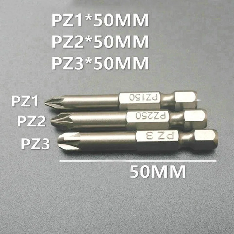 9 шт. Магнитная отвертка Pozidriv PZ2 бит PZ1 PZ2 PZ3 S2 электрическая отвертка 1/" шестигранный хвостовик Электроинструмент 50 мм 75 мм 100 мм длина