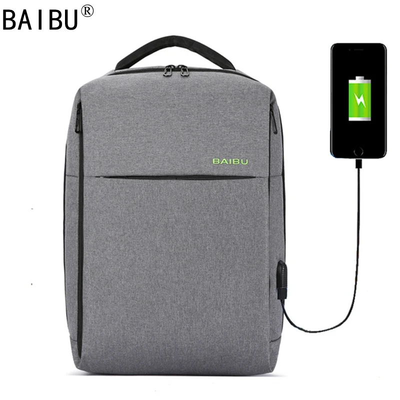 

BAIBU Tide Fashion Anti Theft Men Backpack External USB Notebook Computer Charge Lnterface Travel Business Affairs Backpack