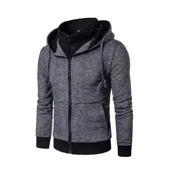 

Vogue Nice Autumn Winter Brand Fashion Fake 2 Pcs Zipper Jackets Men Hoodies Casual Slim Fit Hooded Coat Plus Size Grey