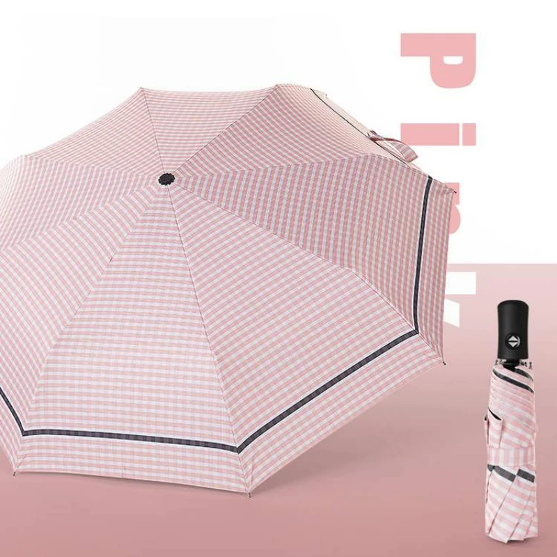 

Mini Umbrella Wooden Handle Automatic Three Folding Umbrellas Rain Women Men Maple Sunscreen Anti UV Parasol