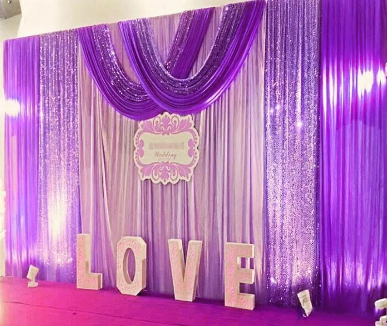 

Free shipping 3x6 meters ice silk 60D wedding stage backdrop decoration wedding curtain with sequin swags