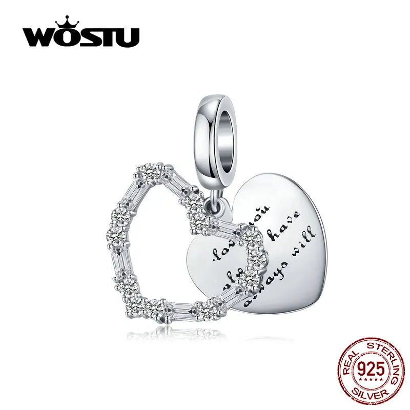

WOSTU Show Heart Love Dangle Charm 925 Sterling Silver Zircon Beads Fit Original DIY Bracelet Charms For Jewelry Making CQC1164