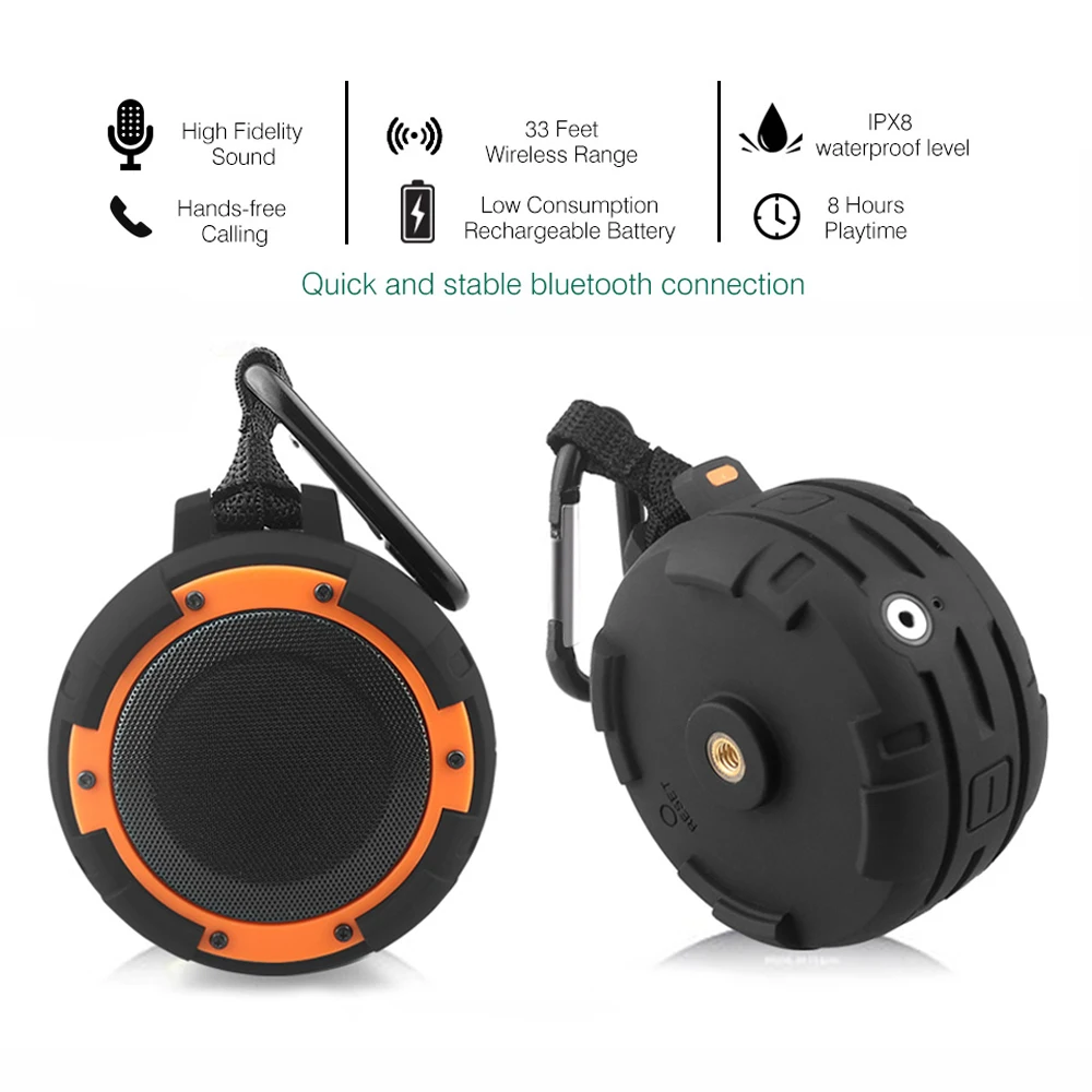 Outdoor Portable Bluetooth Speaker Waterproof IPX8