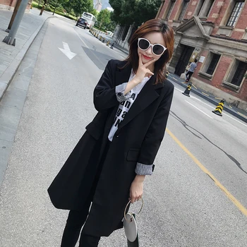 

Fashion long suit jacket female spring and autumn new black casual retro chic small suit jacket women's wild self-cultivation