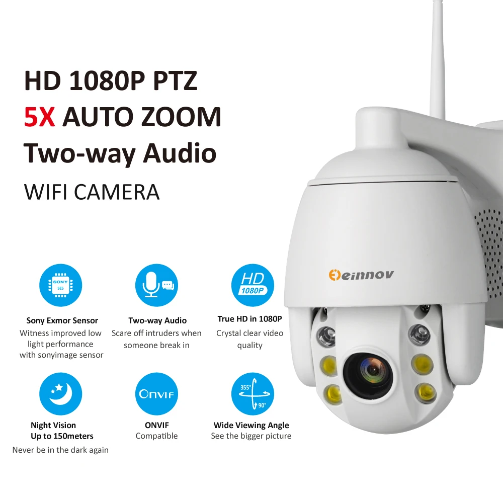 Online Einnov 5XZoom HD PTZ IP Cámara Wifi CCTV cámara de Video vigilancia al aire libre 1080P hogar cámara de seguridad inalámbrica Audio de dos vías IR