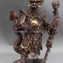 1" Китайский Бронзовый Свинка Сиденья Короля Дракона Бог LongWang Удержания Мяча Костыль Статуя