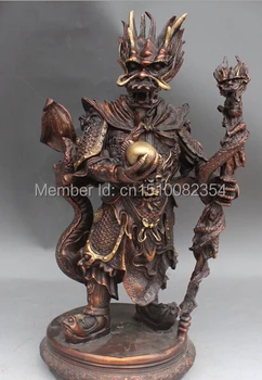 

18" Chinese Bronze Gilt Seat Dragon King God LongWang Hold Ball Crutch Statue